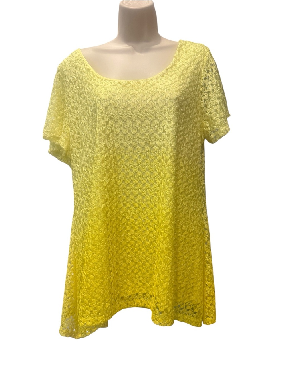NY Collection Bright Yellow Lace Short Sleeve Tunic